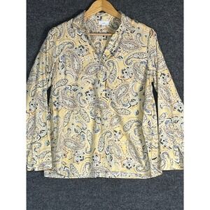 J.Jill Paisley Print V Neck Half Button Down Long Sleeve Blouse Top Yellow Small